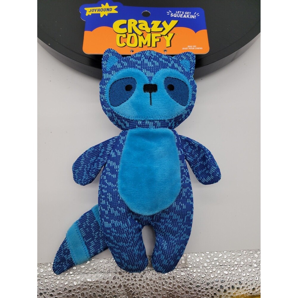 Joyhound Crazy Comfy Plush Raccoon Squeaky Dog Toy Blue 8" New